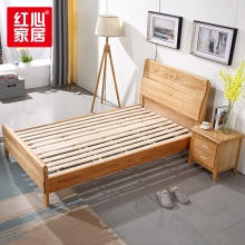 【红心家居】实木床1.5米双人床现代中式床木板床简易单人床  1.5米床+5cm床垫+床头柜1个