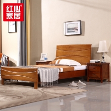 【红心家居】 实木床1.5米经济型现代中式双人床 1.5米床+床头柜+床垫